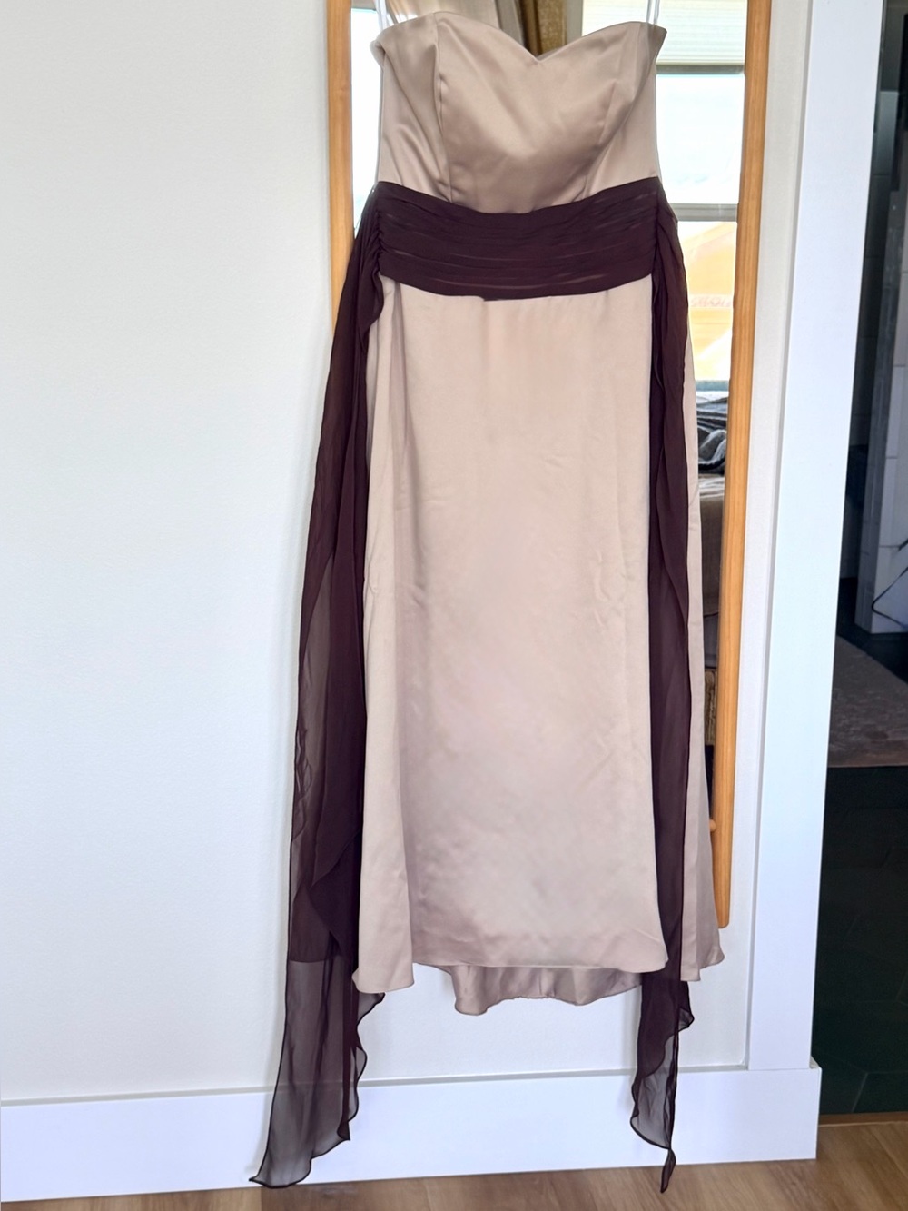 Strapless Taupe and Chocolate Brown Evening Gown